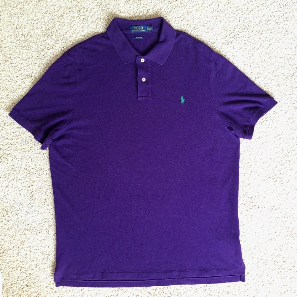 Polo Ralp Lauren Men's Purple Short Sleeved Cotton Polo Shirt - Size XL
